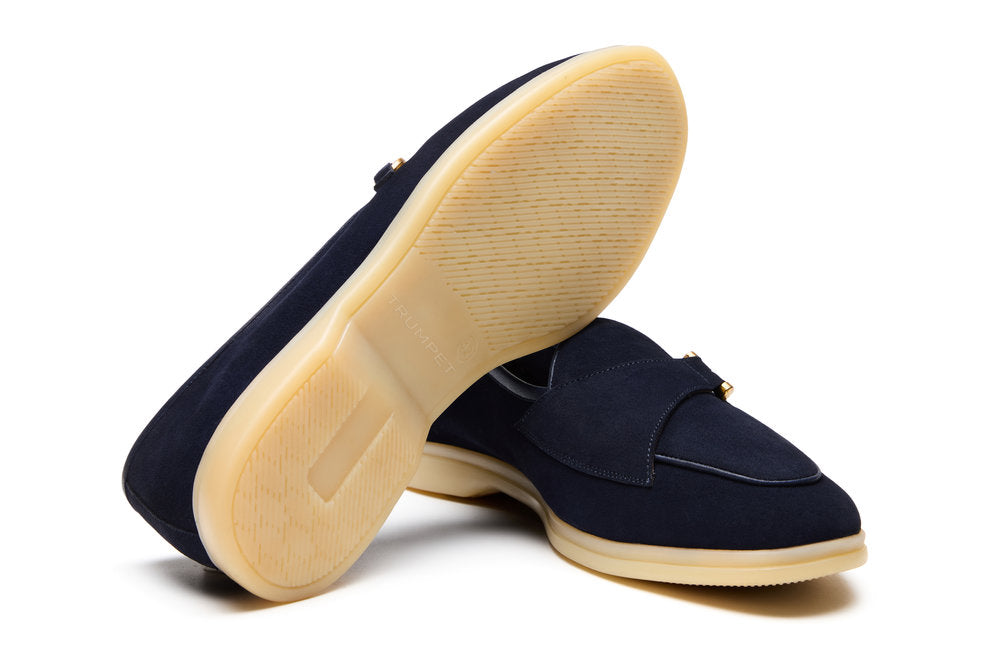 Belgian Hook Yacht Loafers in Navy Suede